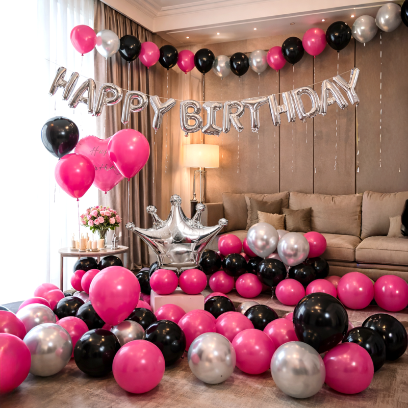 Happy Birthday Balloon Decoration Set (Pink) 55 Pcs