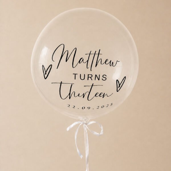Personalized clear confetti balloon with custom name