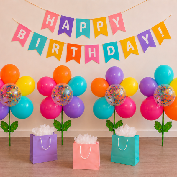 Colorful balloon flower decorations for party setup