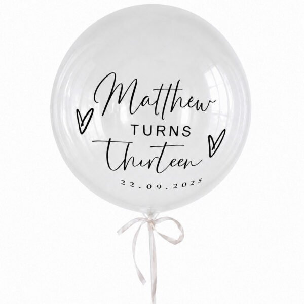 Personalized clear confetti balloon with custom name
