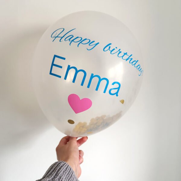personalized happy birthday balloon with name and confetti