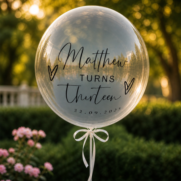 Personalized clear confetti balloon with custom name