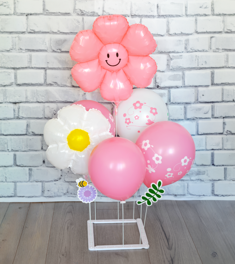 Flower Pink Balloon Bouquet Kit with Stand 6 pcs