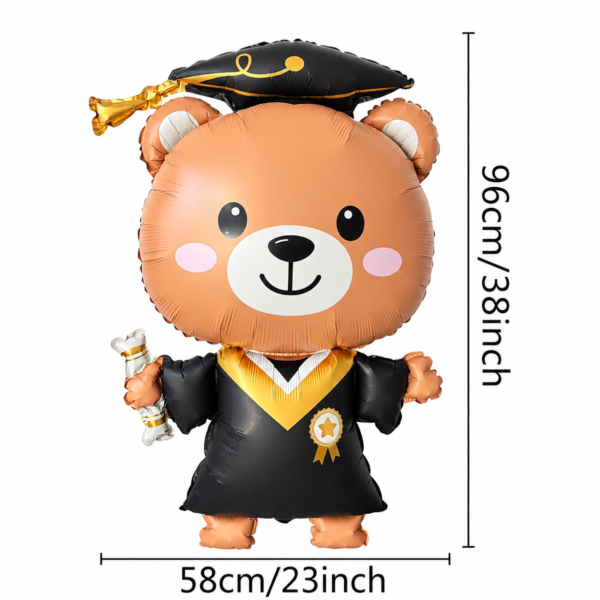 Graduation bear balloon bouquet with black stars and ivory heart