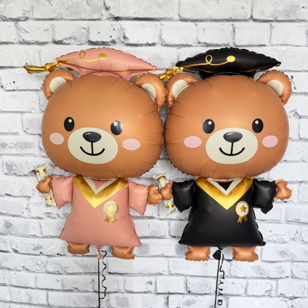 Graduation girl bear balloon bouquet with black stars and hearts