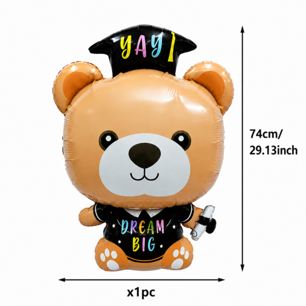 Graduation bear balloon bouquet with black heart and star balloons