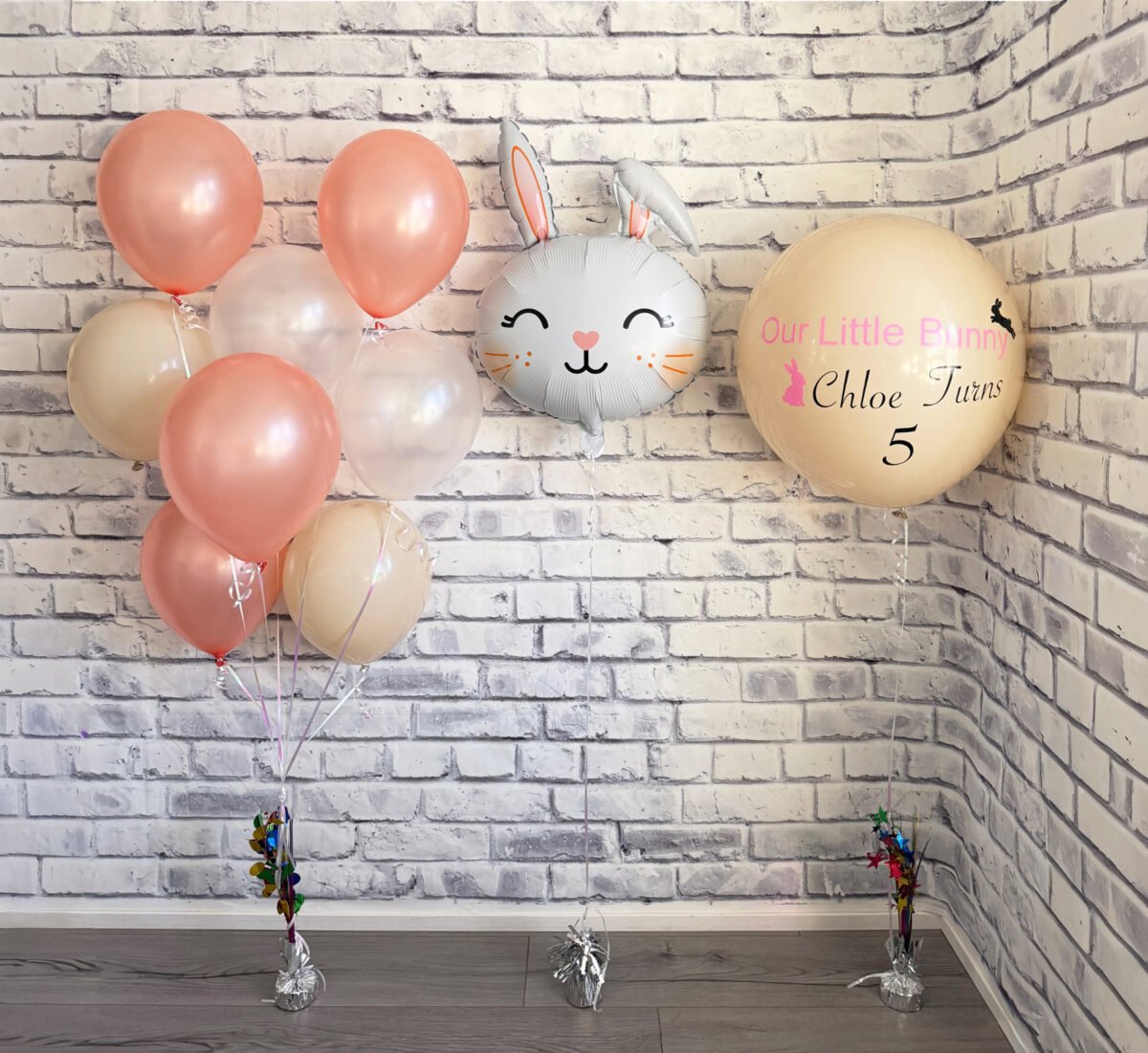 Personalized Bunny Birthday Balloon Bouquet