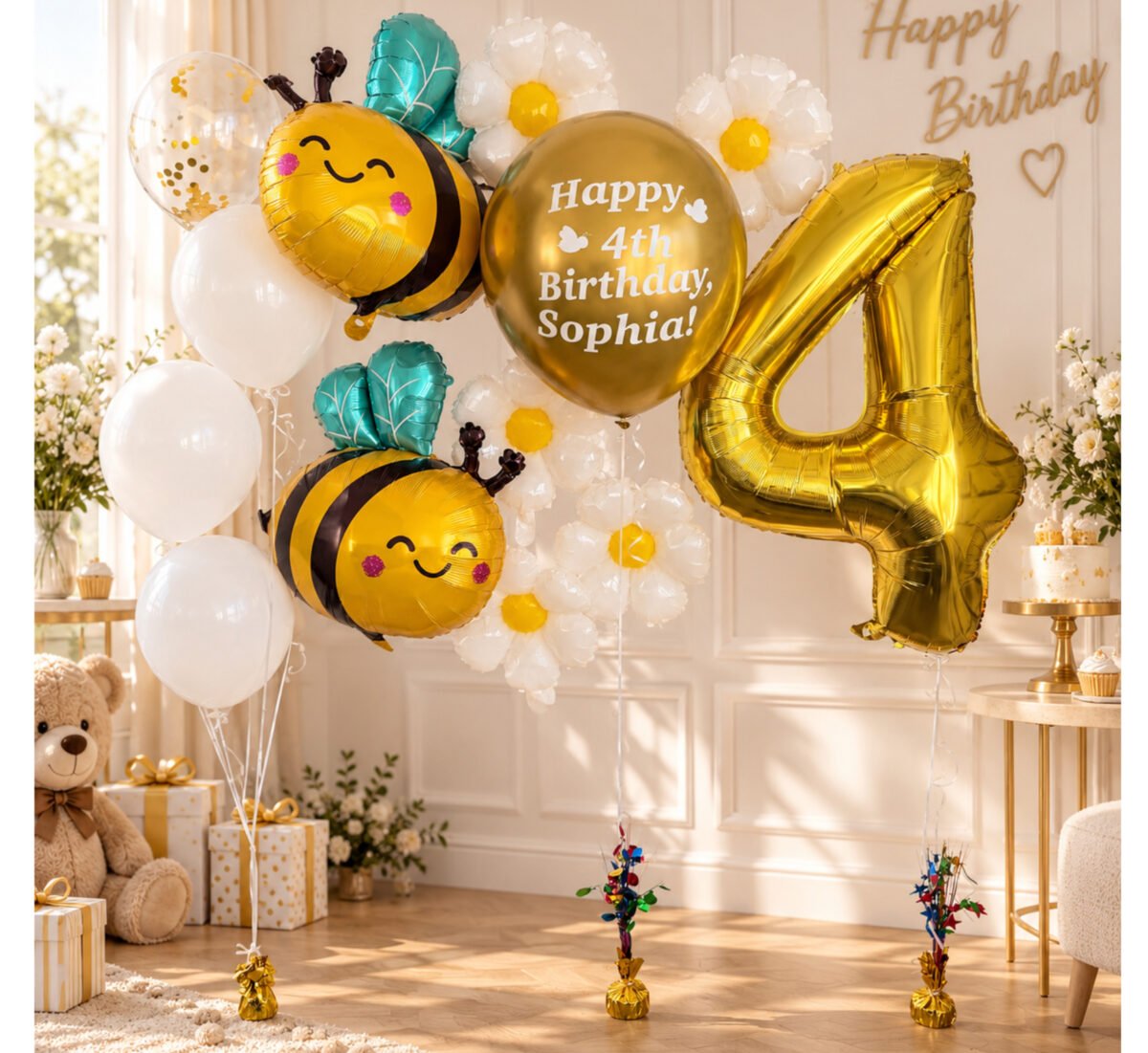 Personalized Bee Birthday Balloon Set with Number