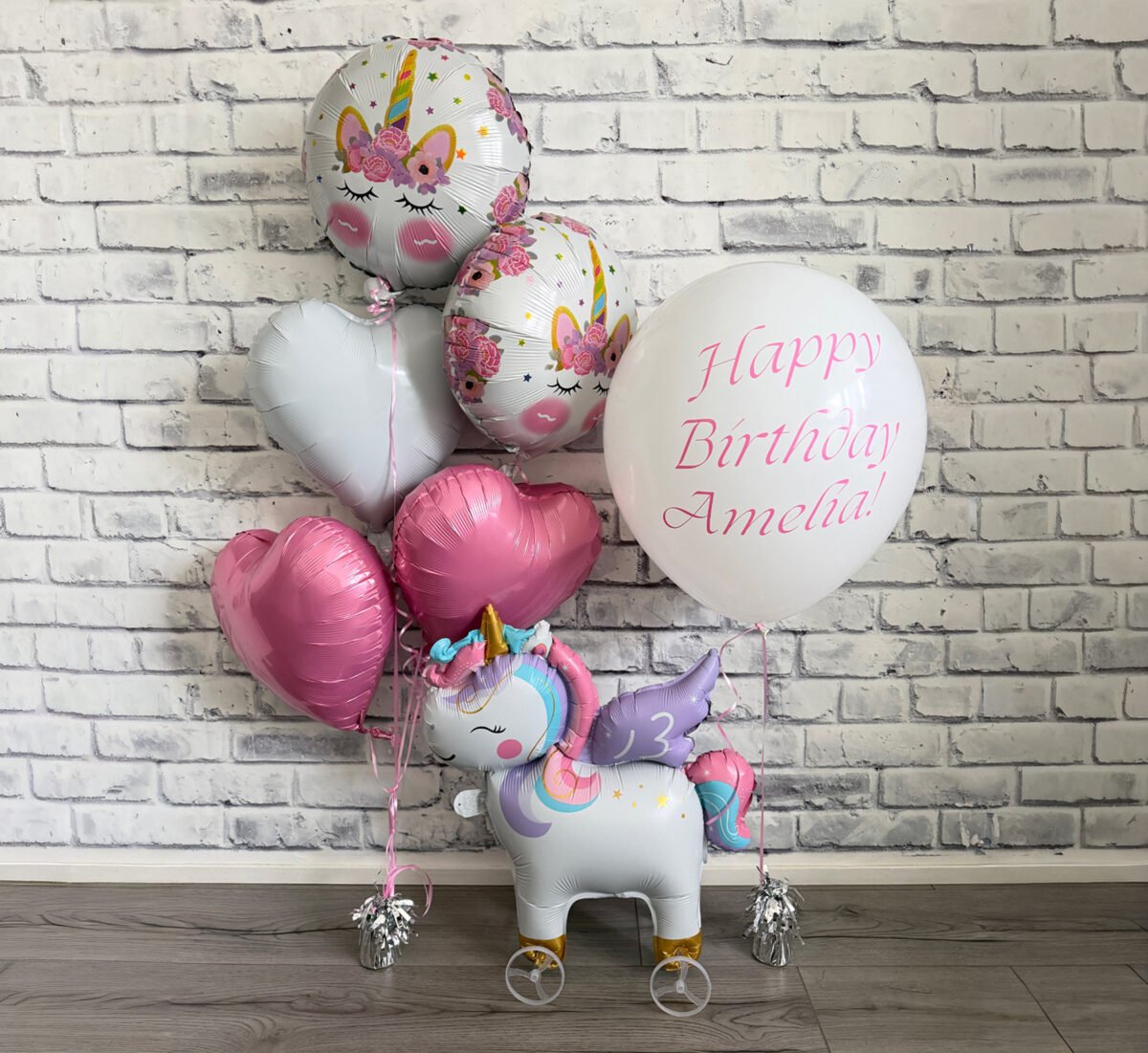 Personalized Unicorn Birthday Balloon Bouquet